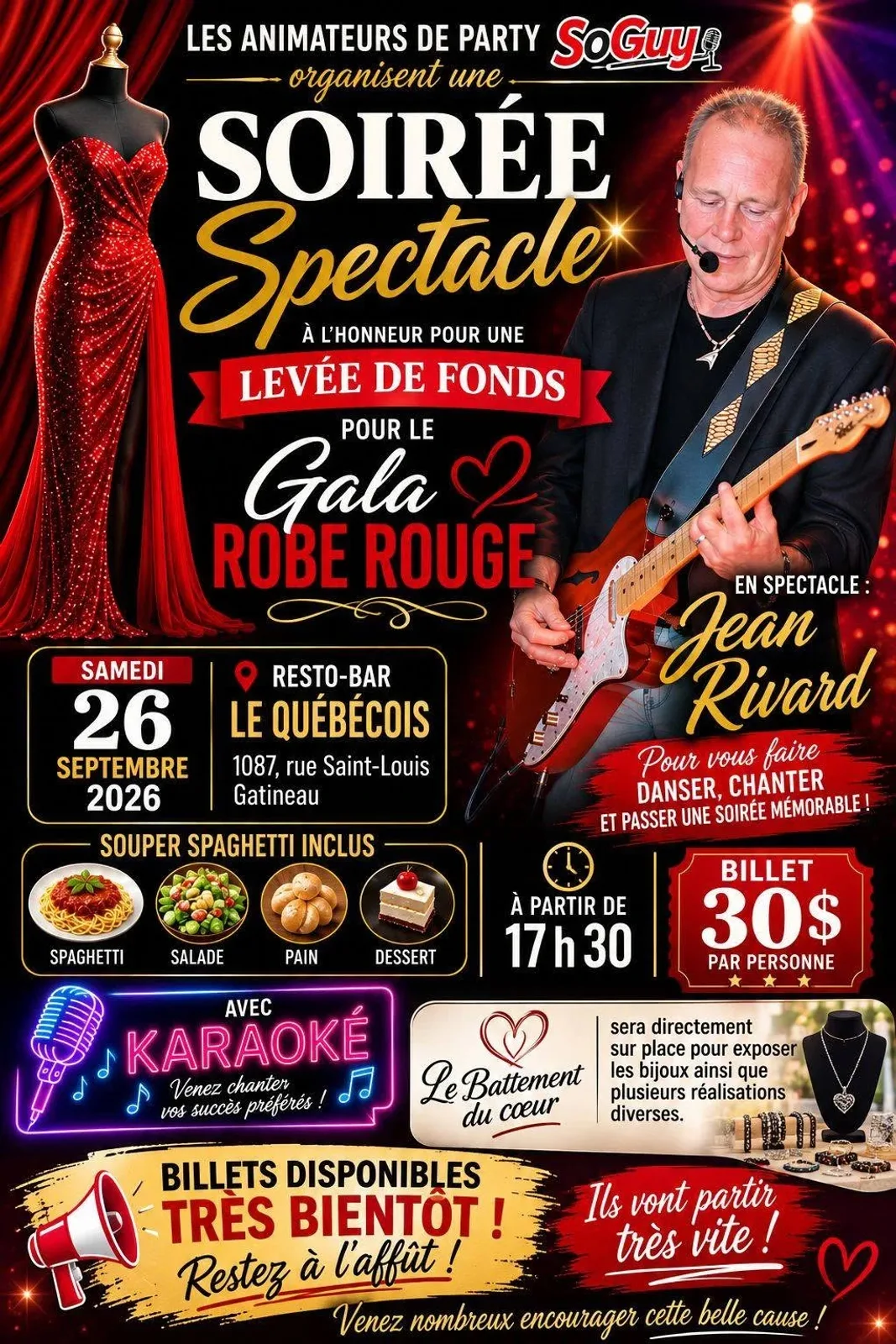 Soirée Spectacle au profit du Gala Robe Rouge - Dinner, Entertainment, & Karaoke With Karaoké Soguy