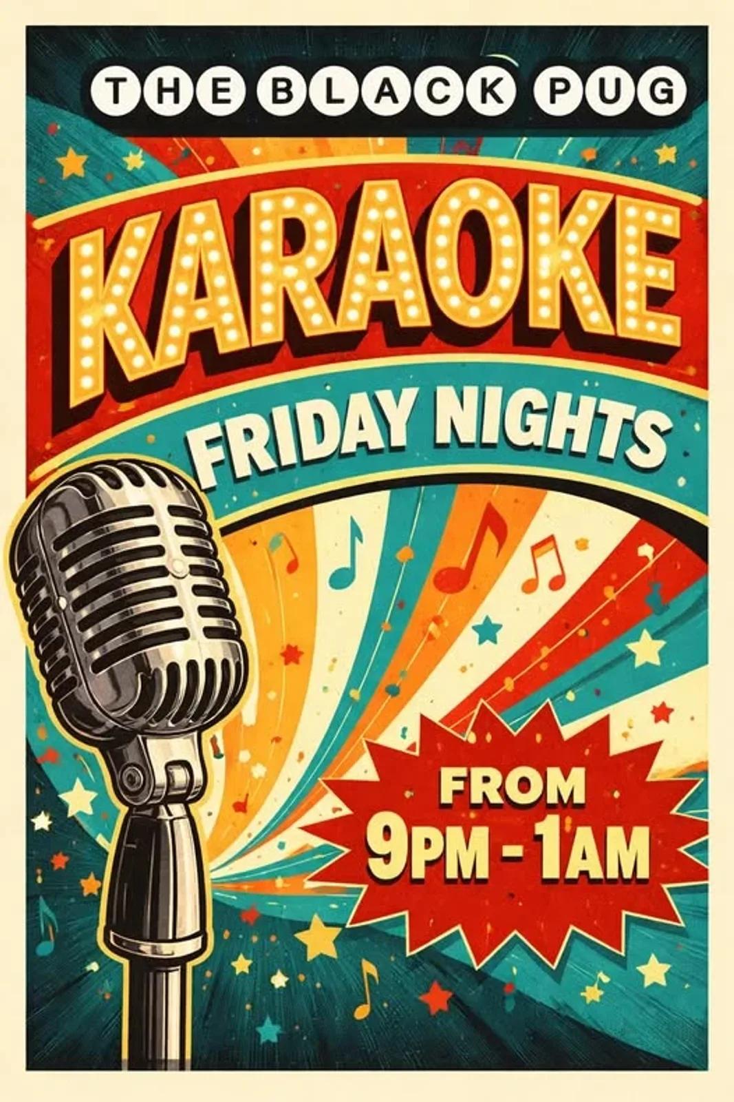 Cartel de Karaoke los viernes con All Things Implied Entertainment — en The Black Pug, un bar en Ottawa, Canadá, Cada viernes a las 21:00