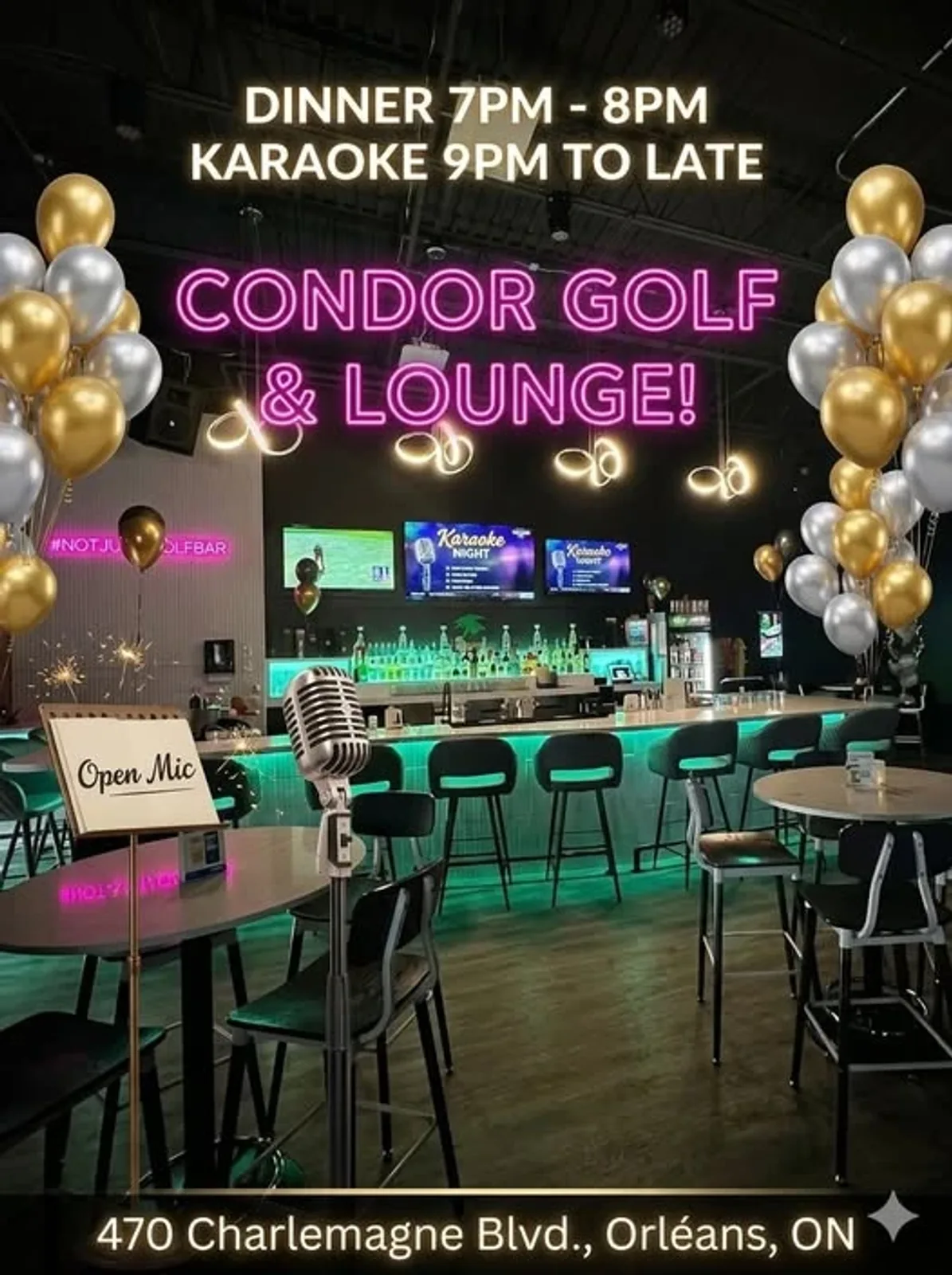 Cartel de Condor's Karaoke Night con Shine Karaoke — en Condor Golf Bar en Orleans, Canadá, Cada jueves a las 19:00