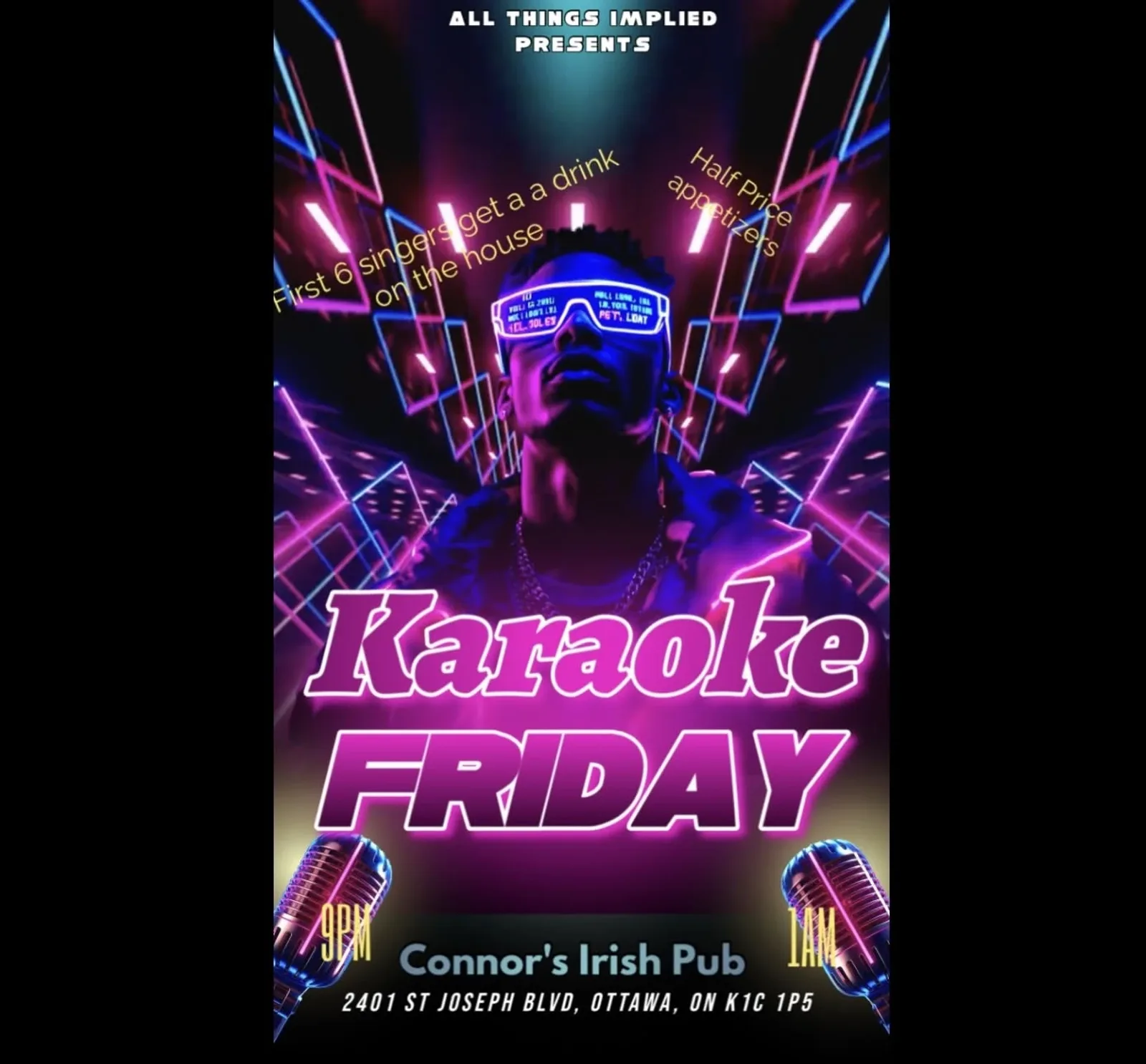 Cartel de Karaoke los viernes con All Things Implied Entertainment — en Connors Pub en Ottawa, Canadá, Cada viernes a las 21:00