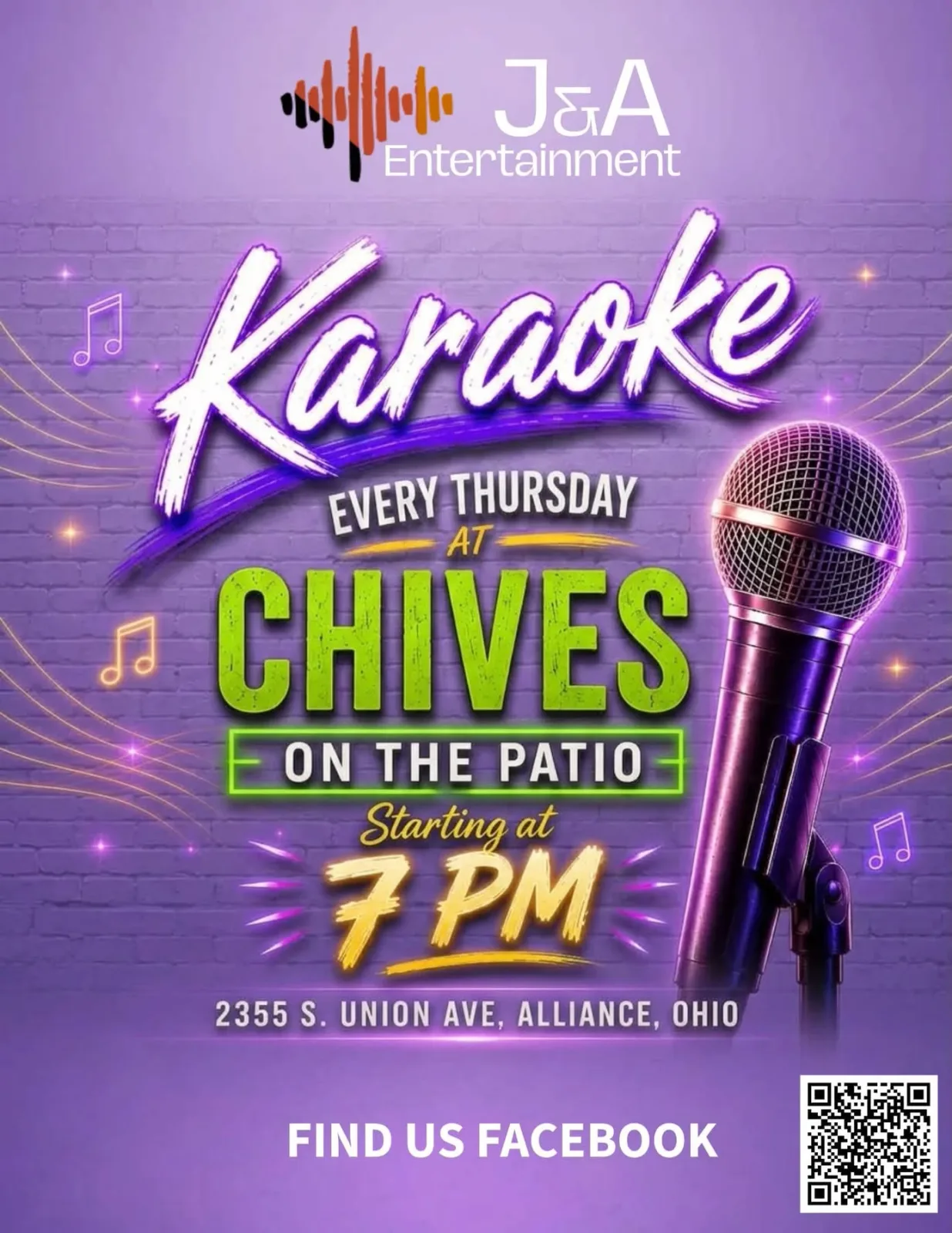 A flyer advertising Thursday Karaoke With J&A Entertainment — at Chives in Alliance, Ohio, United States, Every Thursday at 7:00 PM
