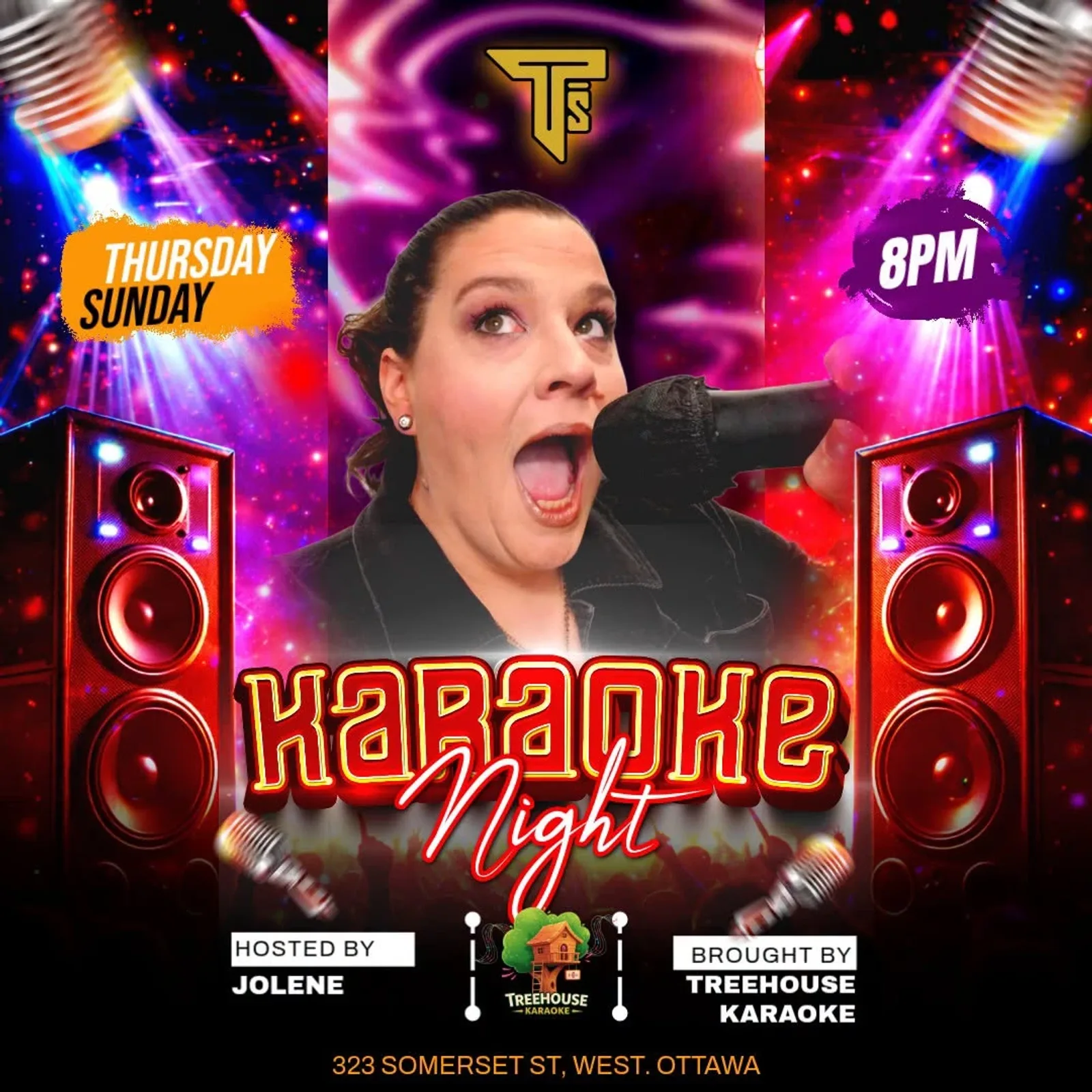 Cartel de Karaoke los jueves con Treehouse Karaoke — en T'S Pub en Ottawa, Canadá, Cada jueves a las 20:00