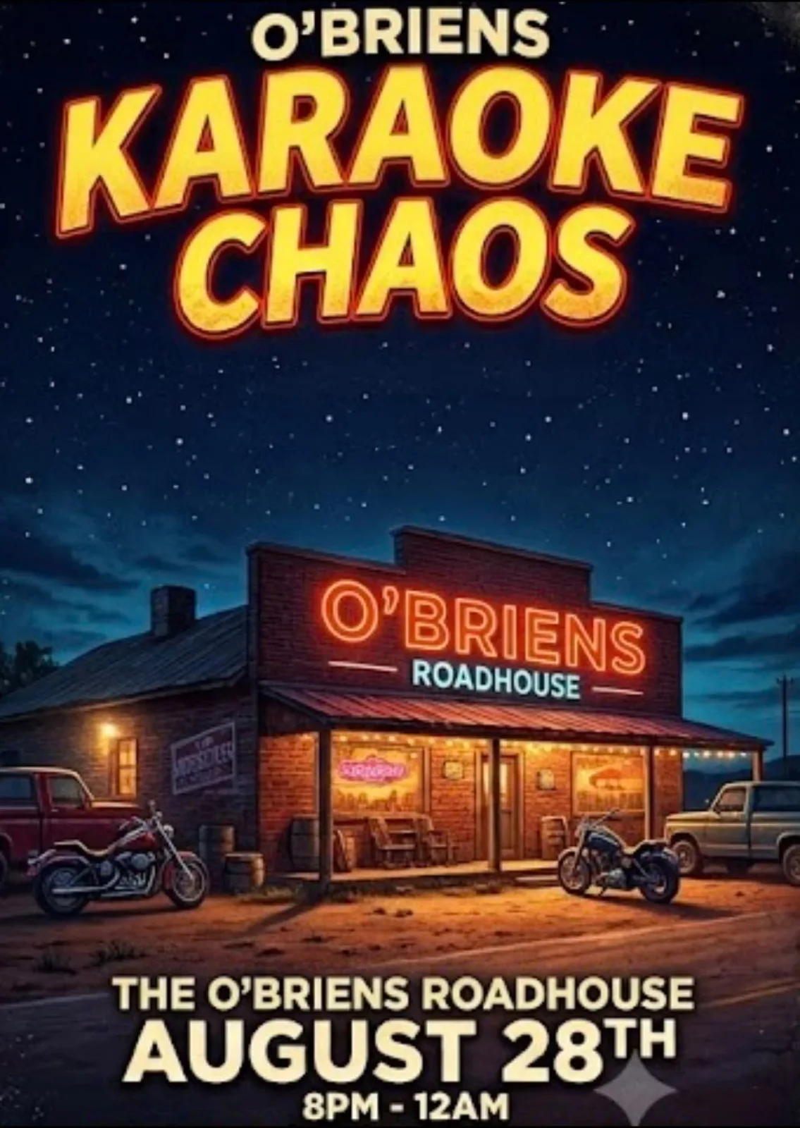 Cartel de Monthly Friday Karaoke con All Things Implied Entertainment — en O'Brien's Roadhouse, un bar en Ottawa, Canadá, Último viernes de cada mes a las 20:00