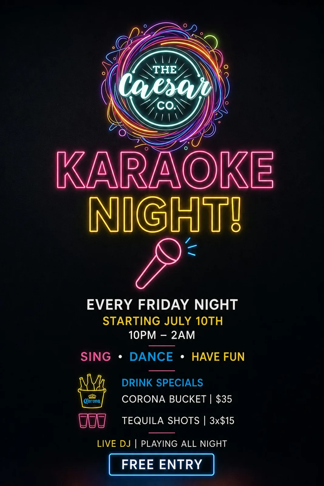 Cartel de Karaoke los viernes — en The Caesar Company - Ottawa, un bar en Ottawa, Canadá, Cada viernes a las 22:00