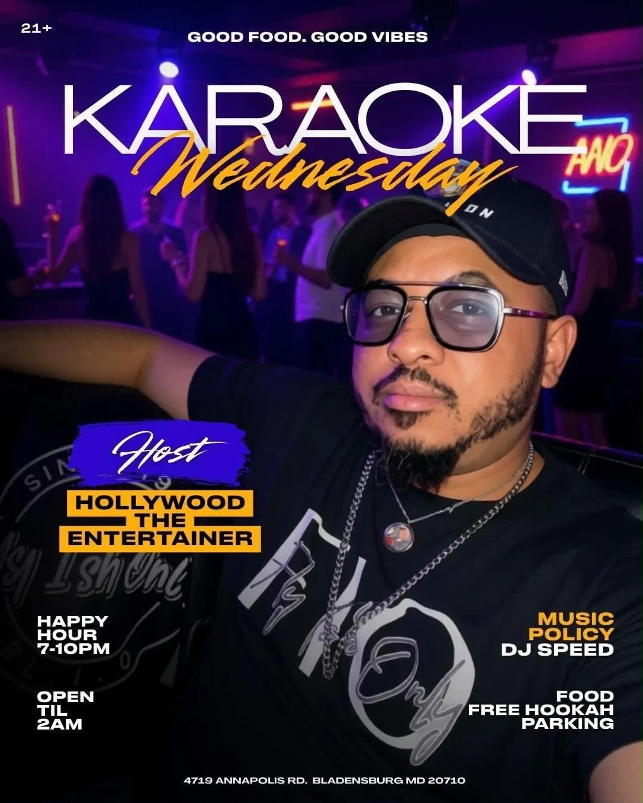 Flyer für Karaoke Mittwoch mit Hollywood The Entertainer — im Mango Cafe in Bladensburg, Vereinigte Staaten, Jeden Mittwoch um 19:00