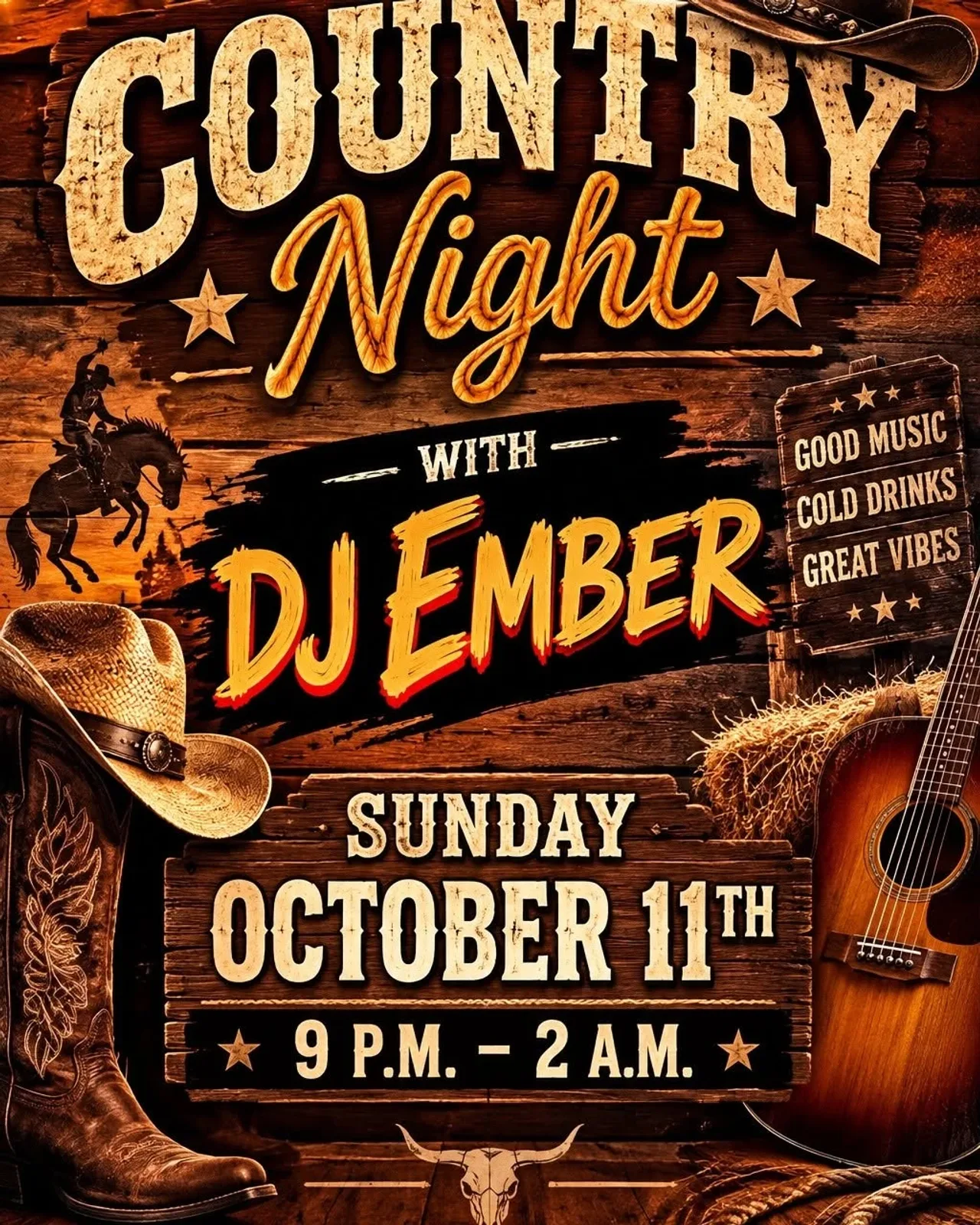 Un cartel que anuncia Honky Tonk Country Party con DJ Fenix — en Finnigan's Pub, un bar en Ottawa, Ontario, Canadá, el dom 11 oct a las 21:00