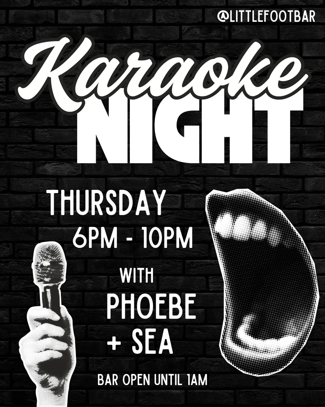 A flyer advertising Karaoke in the Beer Garden With Littlefoot Karaoke with Sea, Blaire + Phoebe — at Littlefoot Bar + Kitchen, a beer garden in Footscray, Victoria, Australia, 1st, 3rd, and Last Thursday of every month at 6:00 PM