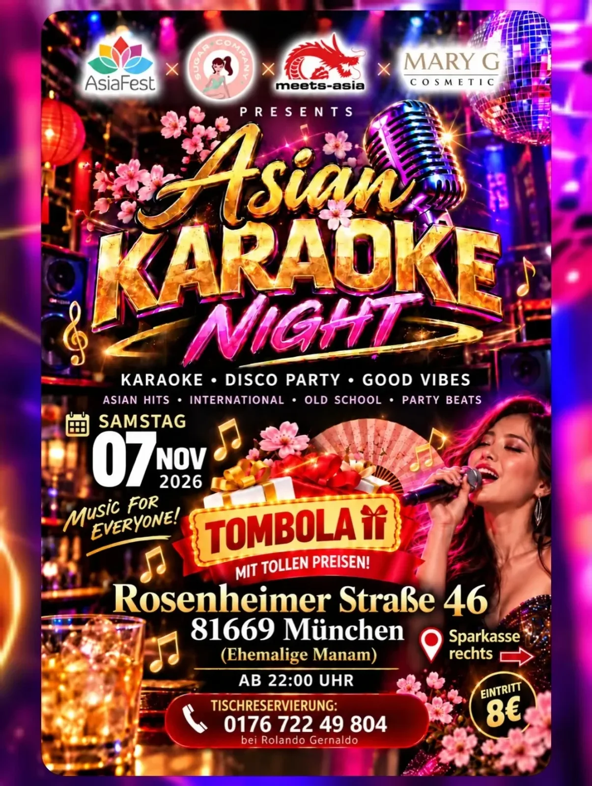 Ein Flyer für Asian Karaoke Night — im Ehemalige Manam in München, Deutschland, am Sa, 7. Nov um 22:00