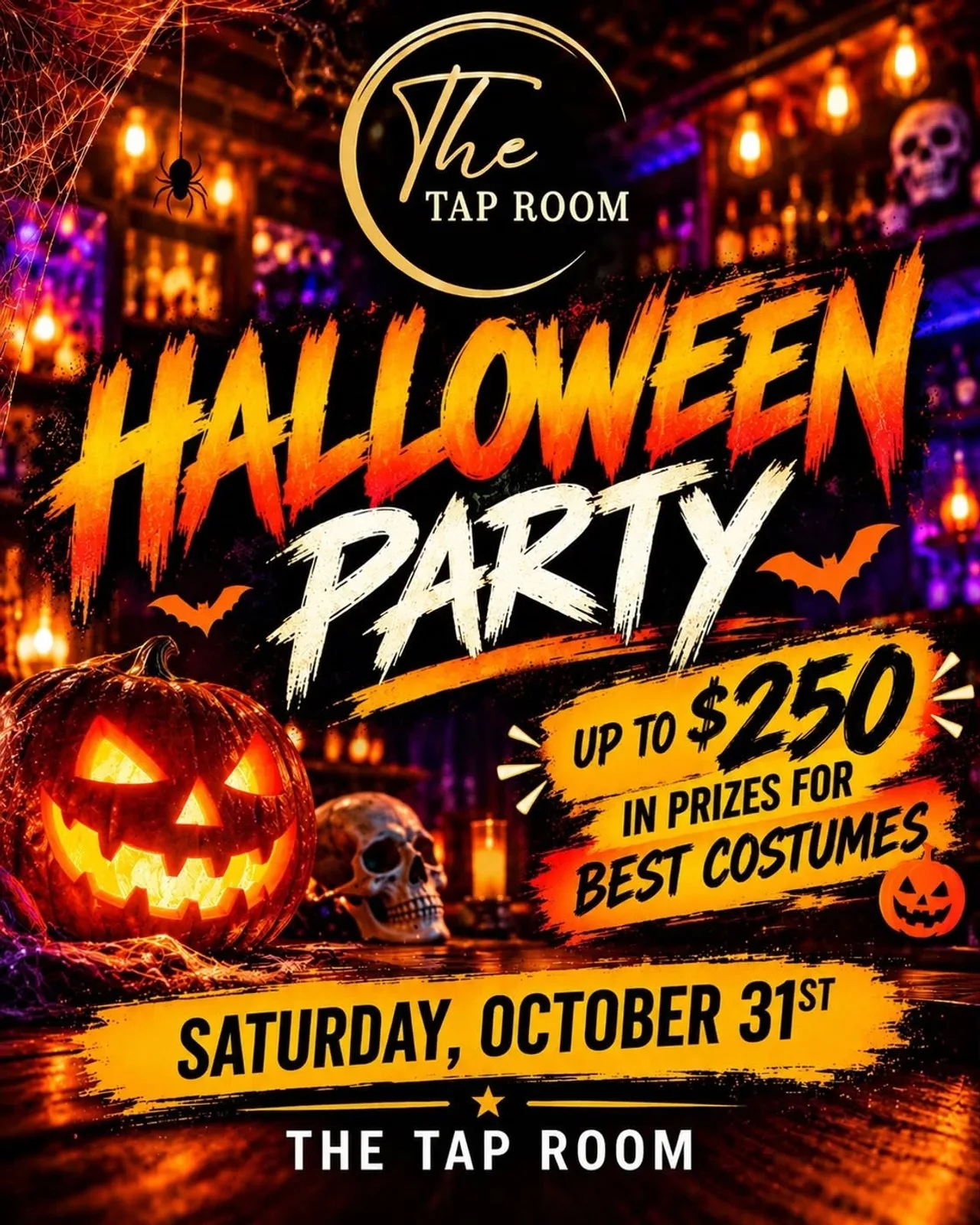 A flyer advertising Halloween Party Prizes for best costumes — at The Tap Room, a restaurant in Smiths Falls, Canada, on Sat, Oct 31 at 7:00 PM