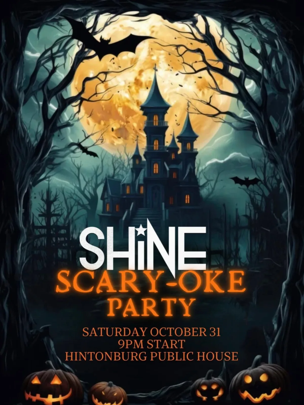 Un cartel que anuncia Skaryoke Party con Shine Karaoke — en Hintonburg Public House, un restaurante en Ottawa, Ontario, Canadá, el sáb 31 oct a las 21:00
