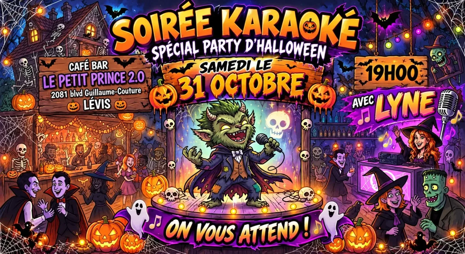 A flyer advertising Saturday Karaoke With David Dumas — at Bar Le Petit Prince, a bar in Lévis, Quebec, Canada, on Sat, Oct 31 at 7:00 PM