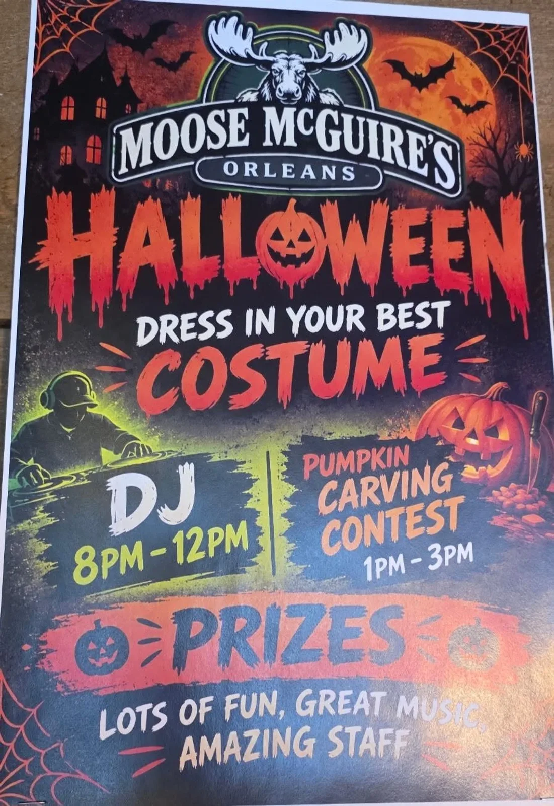 A flyer advertising Halloween Karaoke & Dance Party With KJ Dave & Ms Kelly — at Moose McGuires - Orleans, a restaurant in Orleans, Ontario, Canada, on Sat, Oct 31 at 8:00 PM